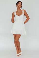 Shenay Ruffle Strap Embroidered Mini Dress White