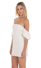Off Shoulder Puff Sleeve Dress in White