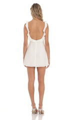 Ruffle V-Neck Dress in White