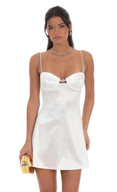 Satin Front Hook Dress in White