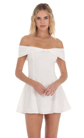 Front Bow Off Shoulder Dress in White