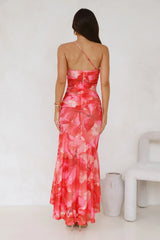 Totally Fabulous One Shoulder Mesh Maxi Dress Print