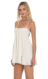 Front Tie Babydoll Dress in White