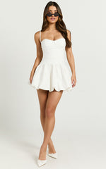 Kacey Mini Dress - Textured Drop Waist Bubble Hem Dress in Off White