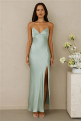 The Sophia Satin Maxi Dress Sage