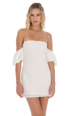 Off Shoulder Puff Sleeve Dress in White