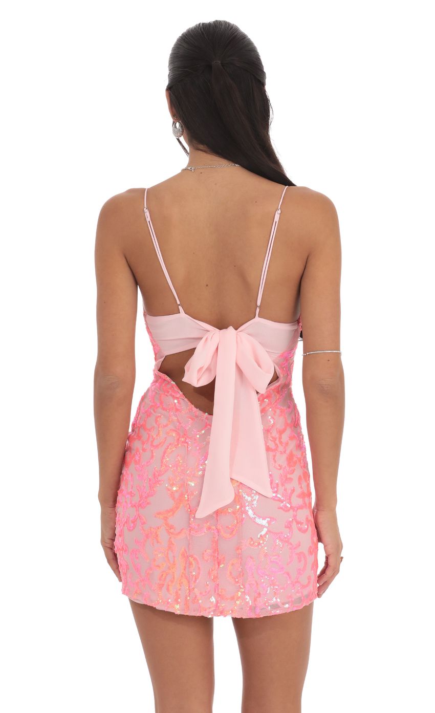 Neon Sequin Bodycon Dress in Pink