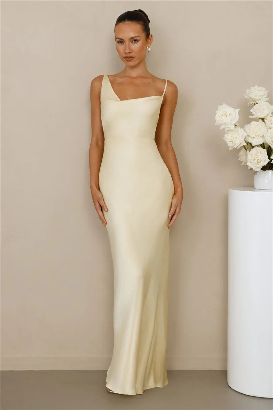 The Madeline Cowl Satin Maxi Dress Yellow