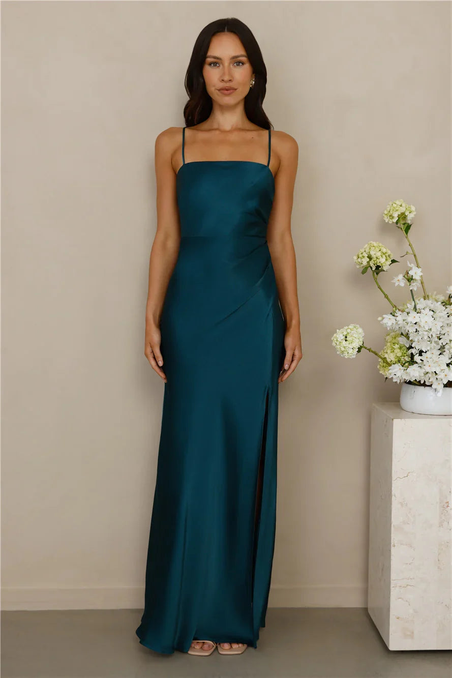 The Violetta Satin Maxi Dress Teal