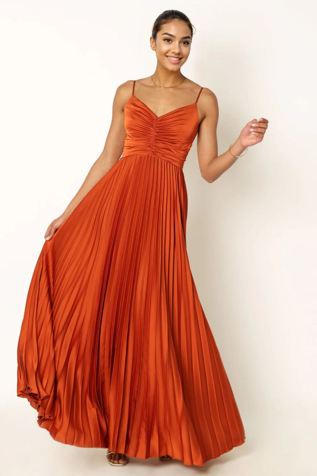 Naira Pleated Maxi Dress Sunset Orange