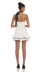 Satin Scarf Strapless Dress in White