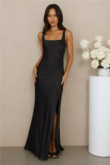 The Evelina Satin Maxi Dress Black