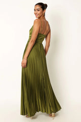 Naira Pleated Maxi Dress Palm Green