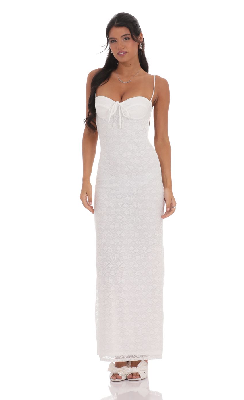 Lace Open Back Maxi Dress in White