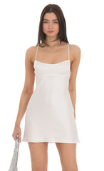 Satin Open Back Slip Dress in White