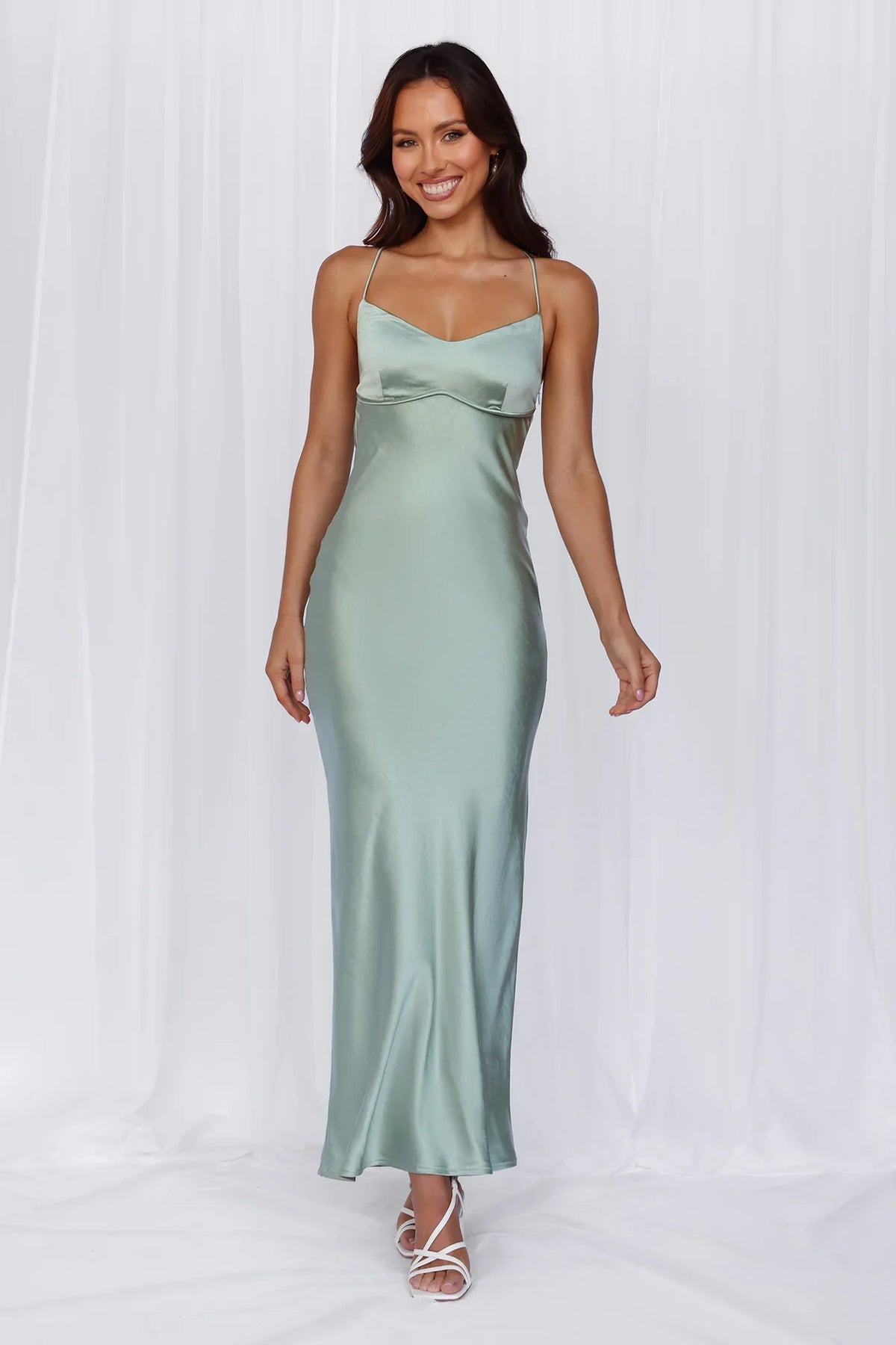 The Samara Satin Maxi Dress Sage