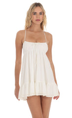 Front Tie Babydoll Dress in White