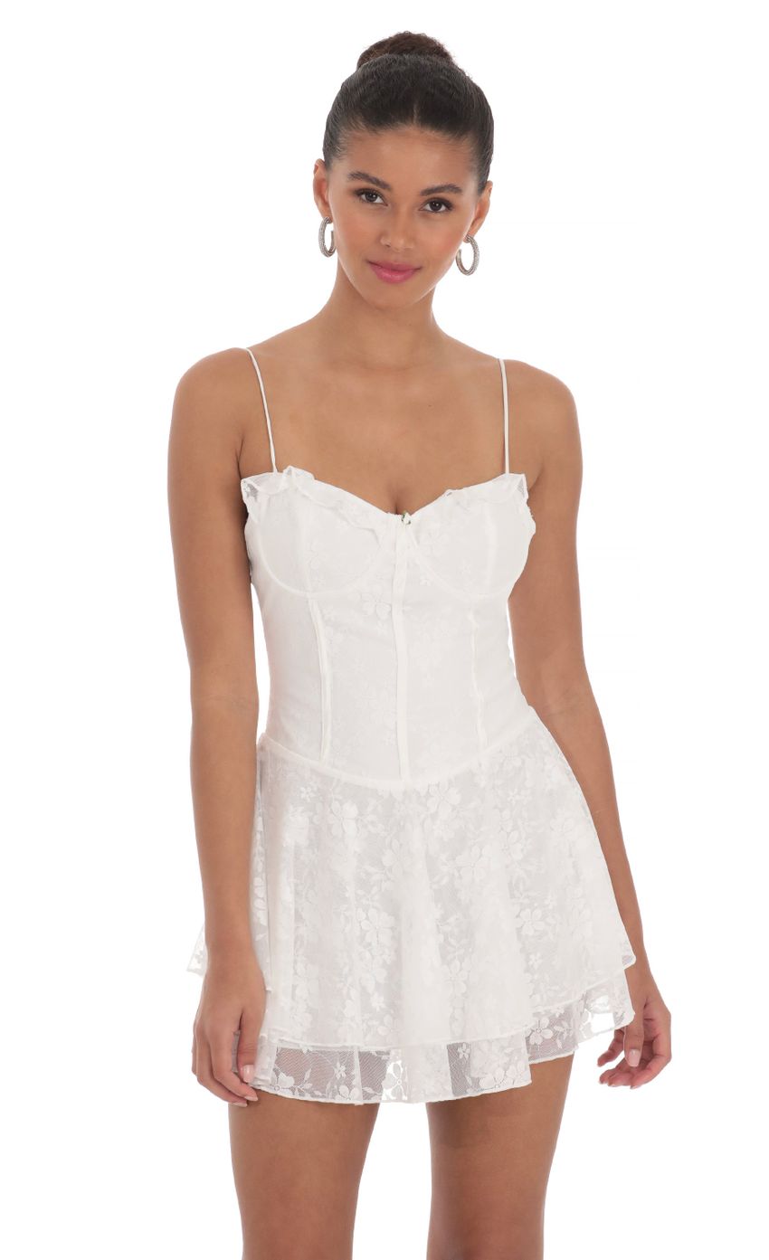 Lace Floral A-Line Dress in White