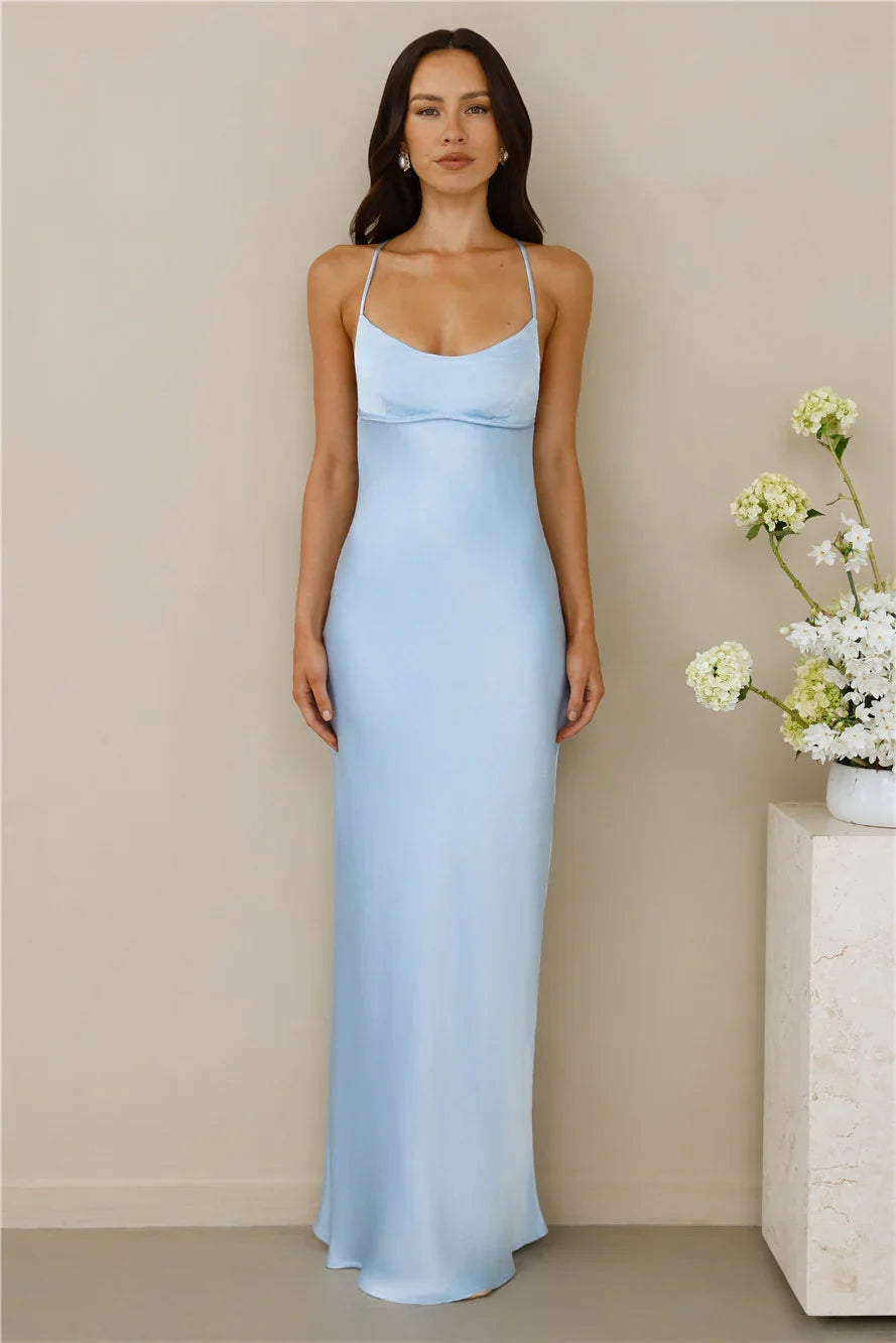The Samara Satin Maxi Dress Blue