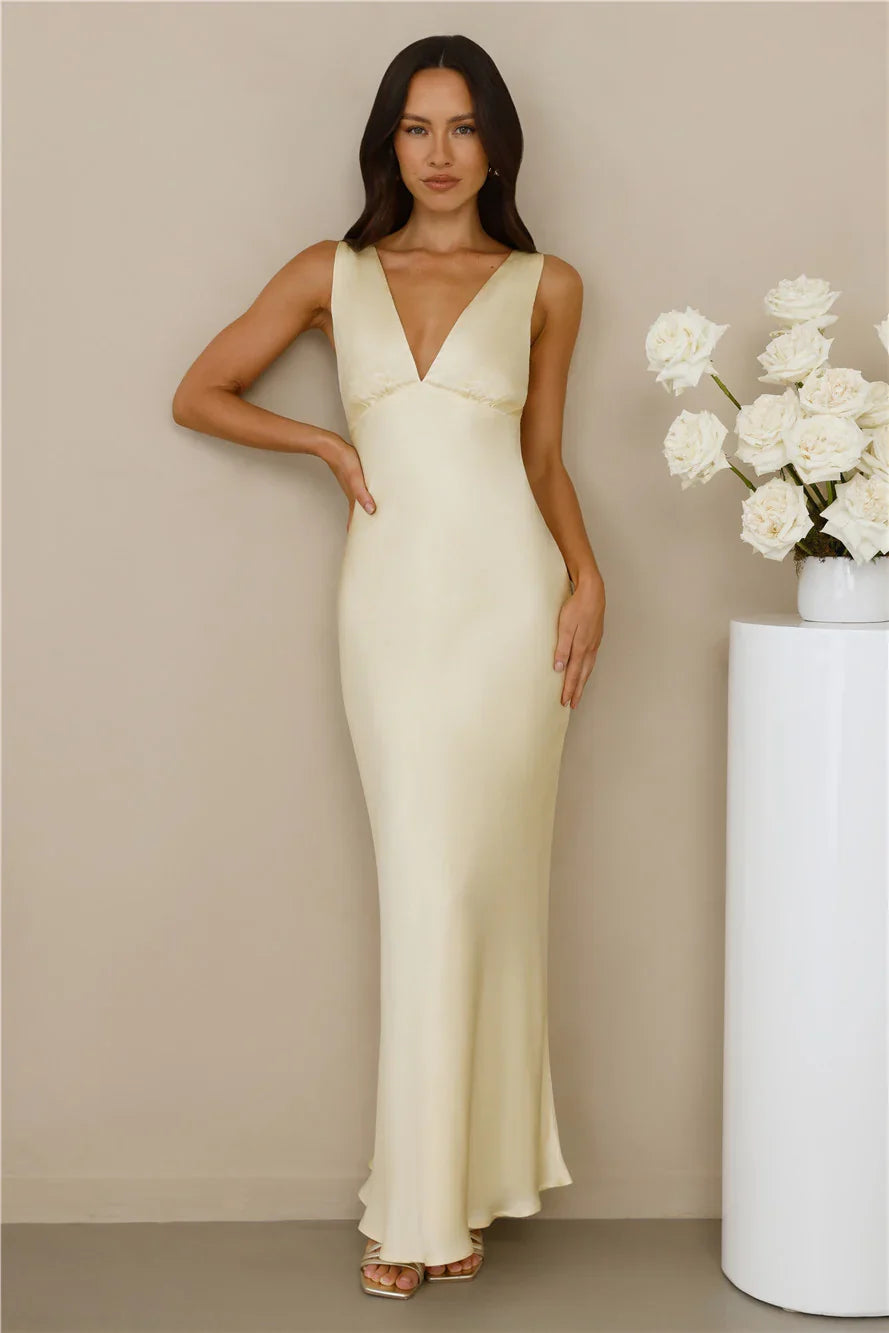 The Isabeau Satin Maxi Dress Yellow