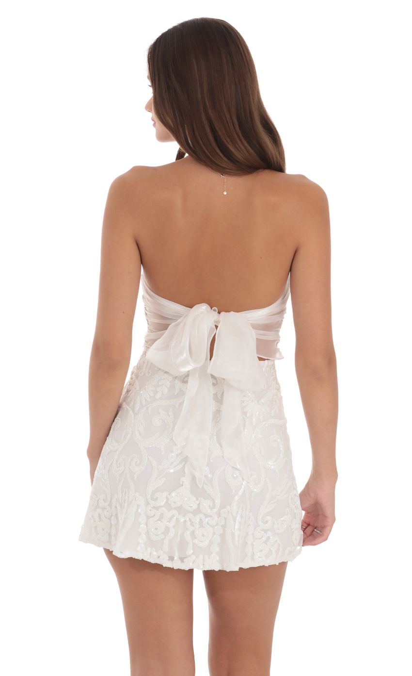 Sequin Mesh Strapless Dress in White