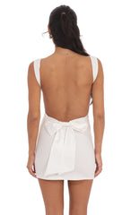 Open Back Satin Bow Dress in White