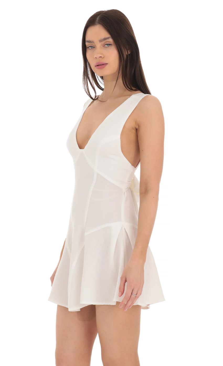 Plunge V-Neck Dress in White