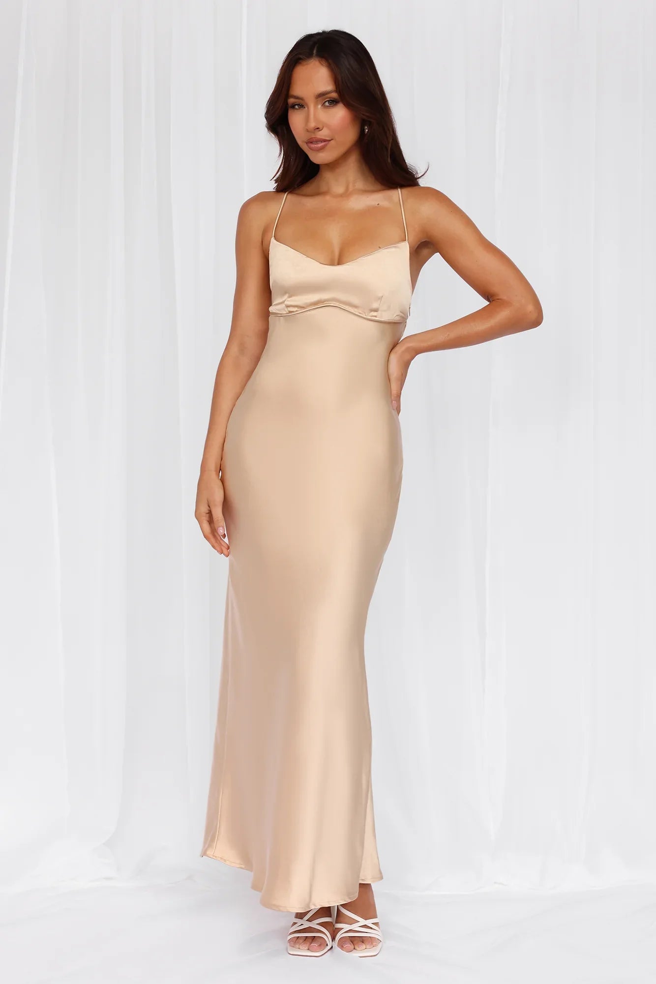 The Samara Satin Maxi Dress Champagne