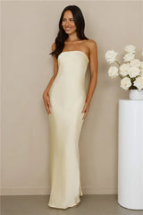The Felicity Strapless Satin Maxi Dress Yellow
