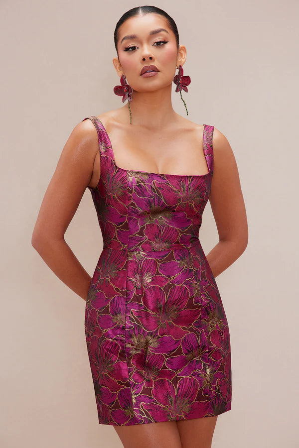 Mollie Jacquard Mini Dress - Magenta