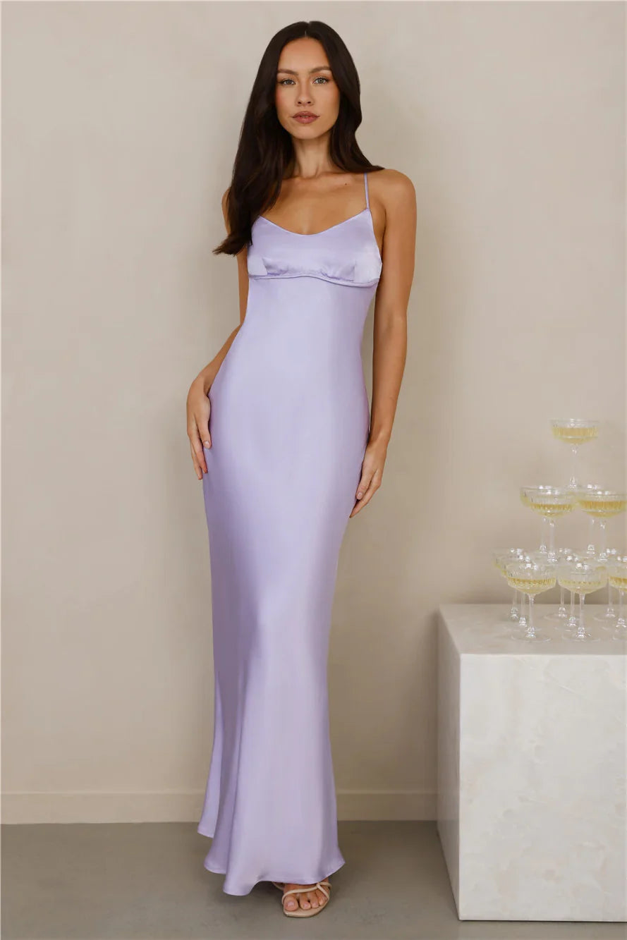 The Samara Satin Maxi Dress Lilac