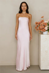 The Felicity Strapless Satin Maxi Dress Pink