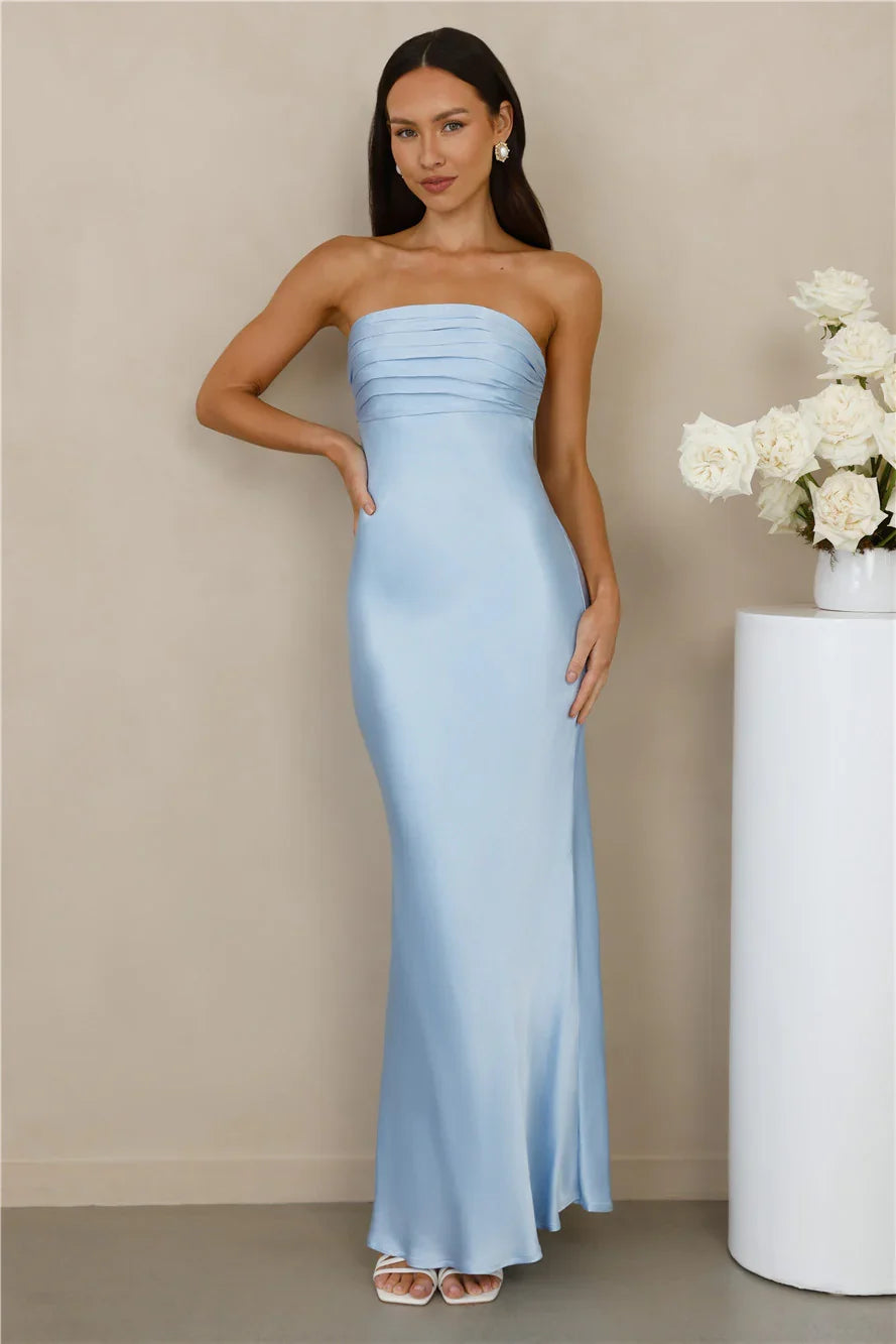 The Seraphina Strapless Satin Maxi Dress Blue
