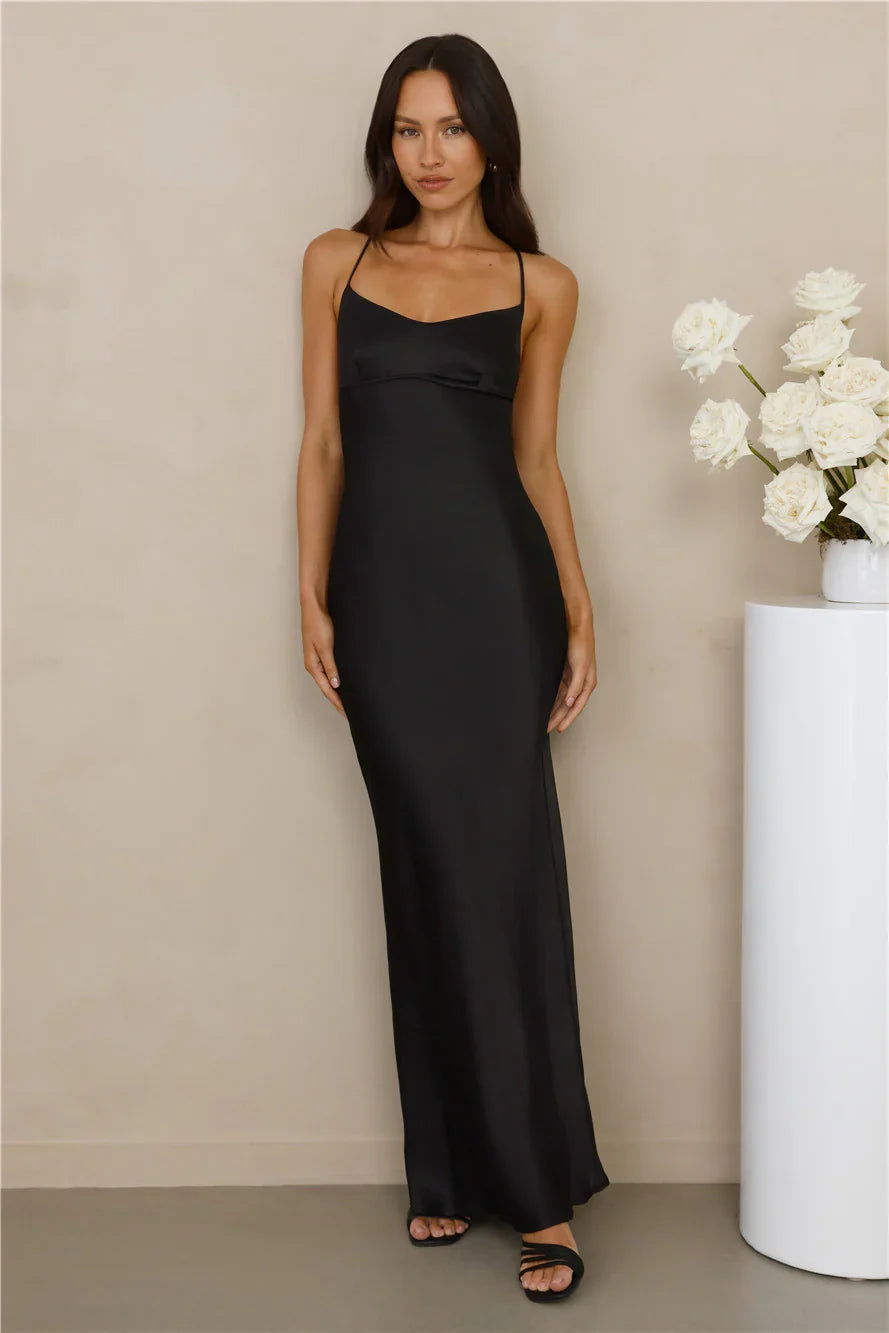 The Samara Satin Maxi Dress Black