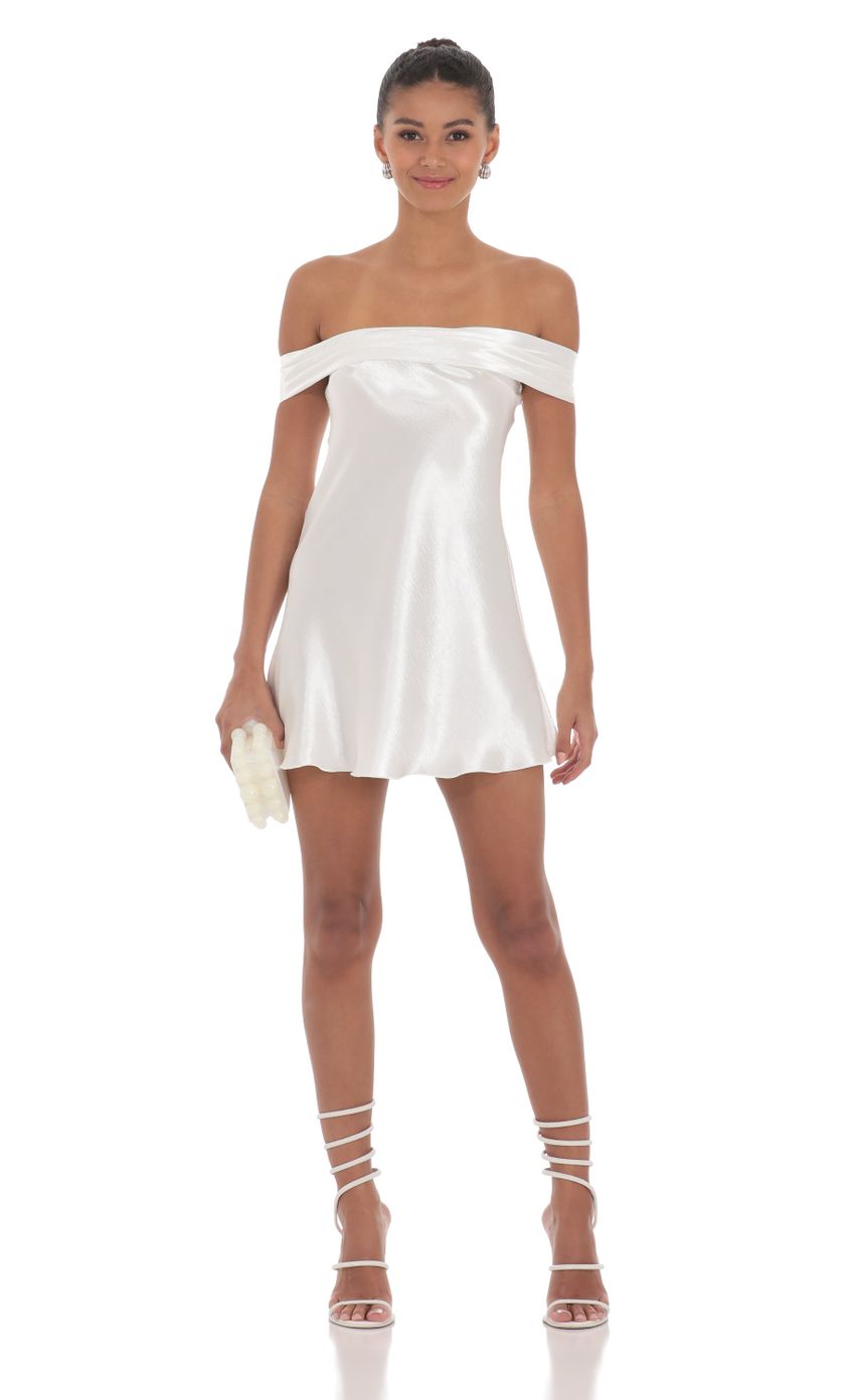 Satin Off Shoulder Dress in White