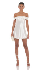 Satin Off Shoulder Dress in White