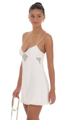 Lace Cutout Slip Dress in White