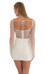 Sequin Long Sleeve Dress in White